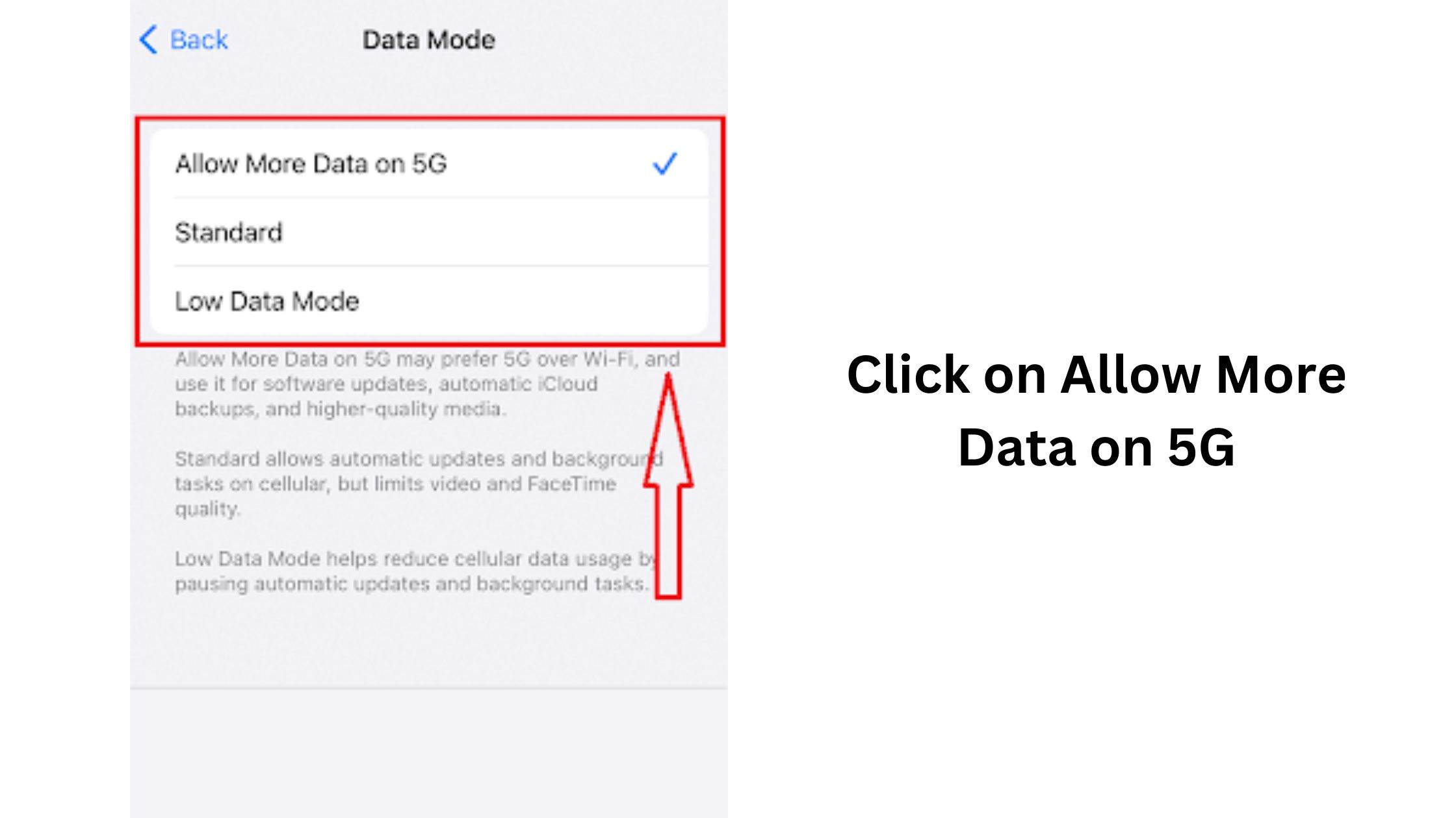 finally click on Allow More Data on 5G for activate Airtel 5G data plan on iPhone